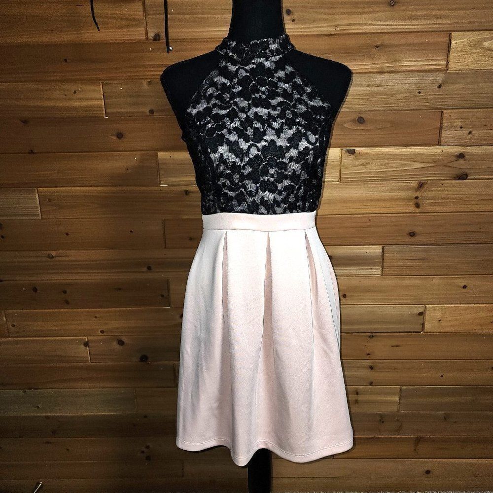 SWEET STORM High Neck Lace Bodice Pleat Skirt Party Dress S